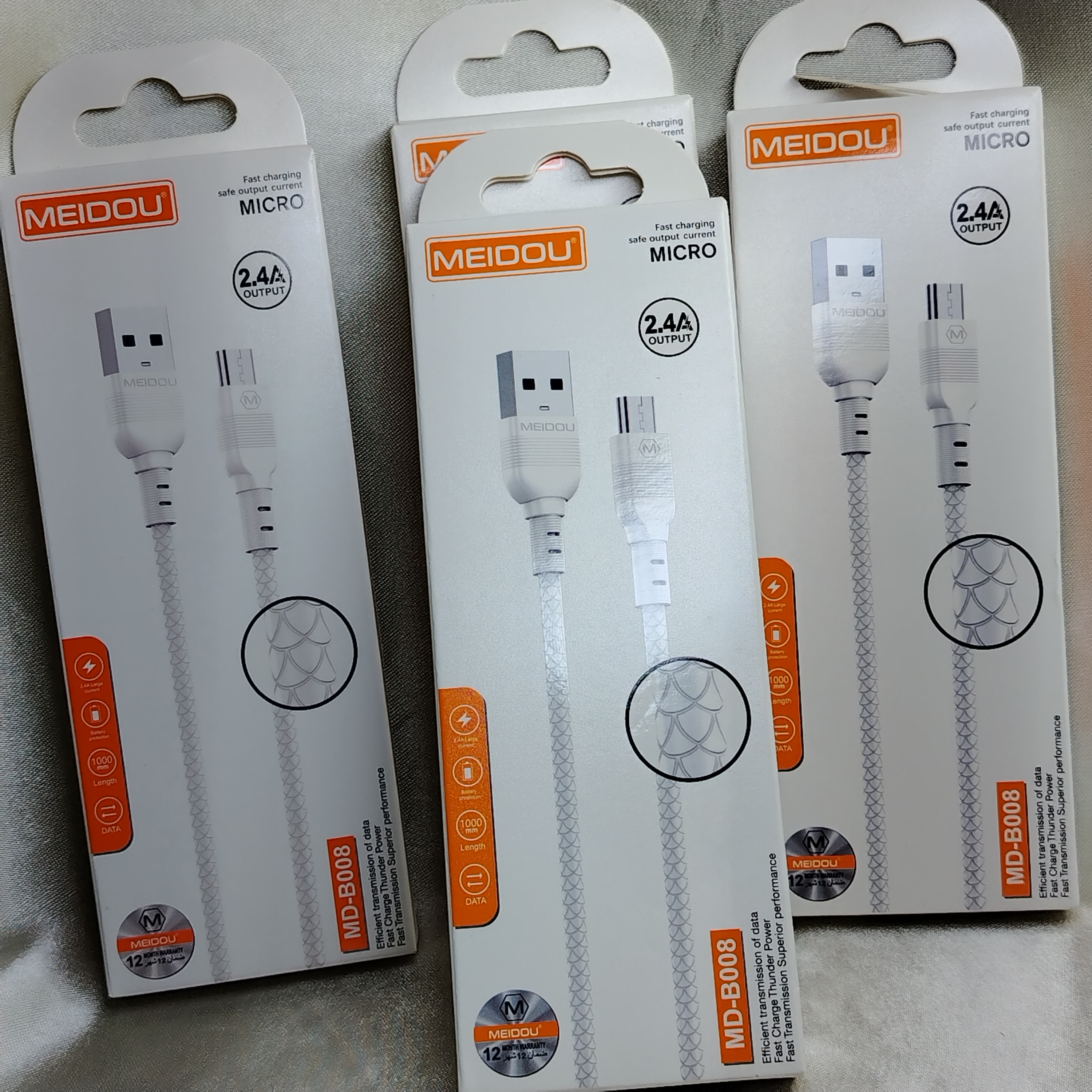 کابل شارژ Meidou مدل B008 – میکرو USB، فست شارژ ۲.۴ آمپر، ۱ متر، انتقال داده