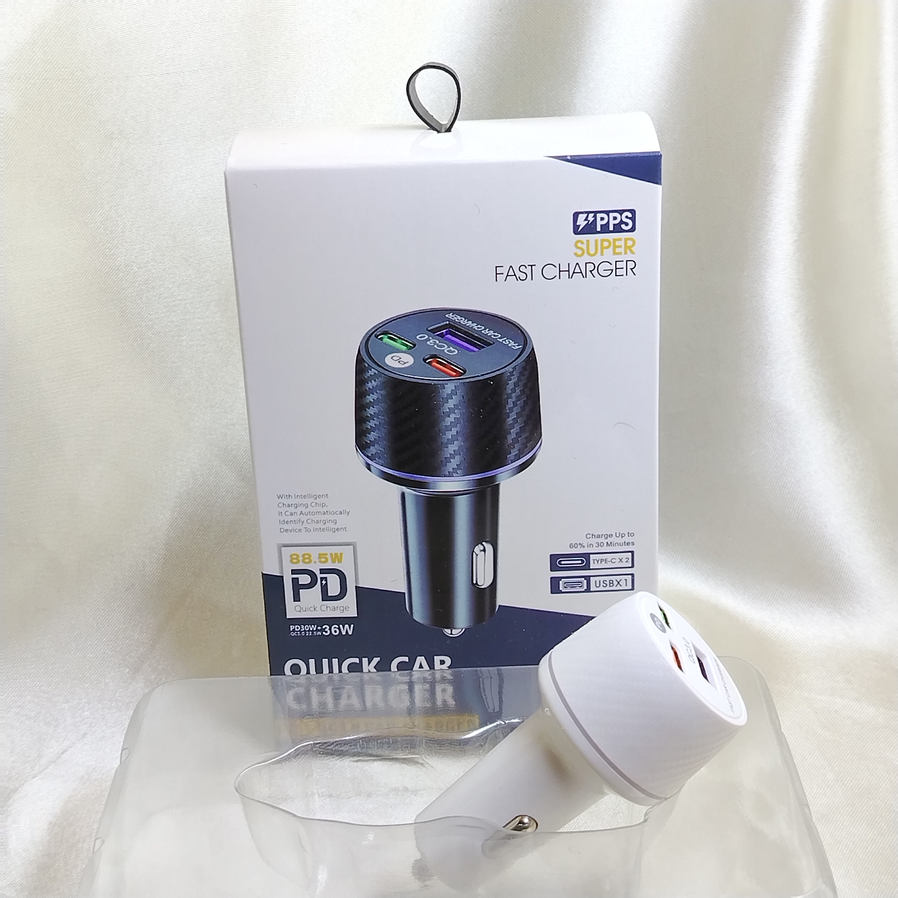 شارژر فندکی فست شارژ 3 پورت PD 36W و QC3.0 با توان 88.5 وات