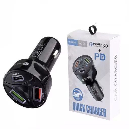شارژر فندکی 3 کاره 55 وات مدل lme-003 PD اصل