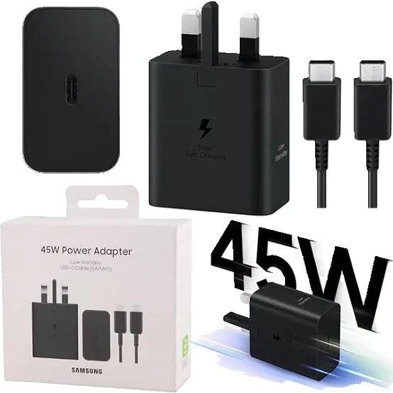 شارژر اصلی سامسونگ سه پین 45 وات مدل EP-T4511 به همراه کابل تایپ‌سی 5 آمپر